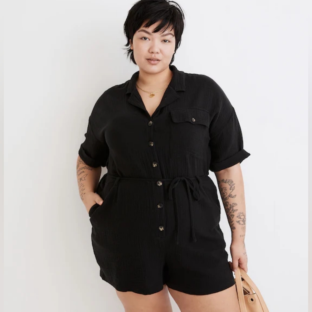 Madewell Black Button-Up Romper